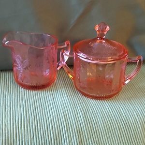 Vintage "Poinsettia " Pattern Creamer & Sugar Bowl Set